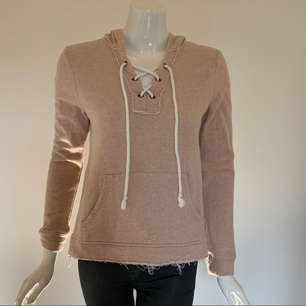 Muted pink hoodie by Splendid with tie neck closure Small